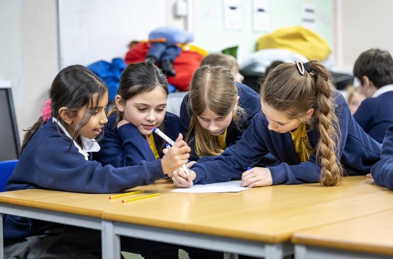 Pupils creating a poem about nature